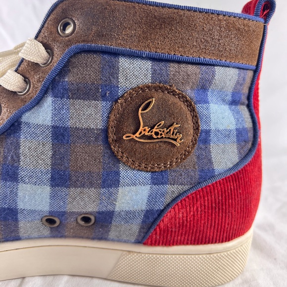 CHRISTIAN LOUBOUTIN Multicolor Blue Spikes Flat Crosta High Top Sneakers 43-10US - Picture 11 of 17